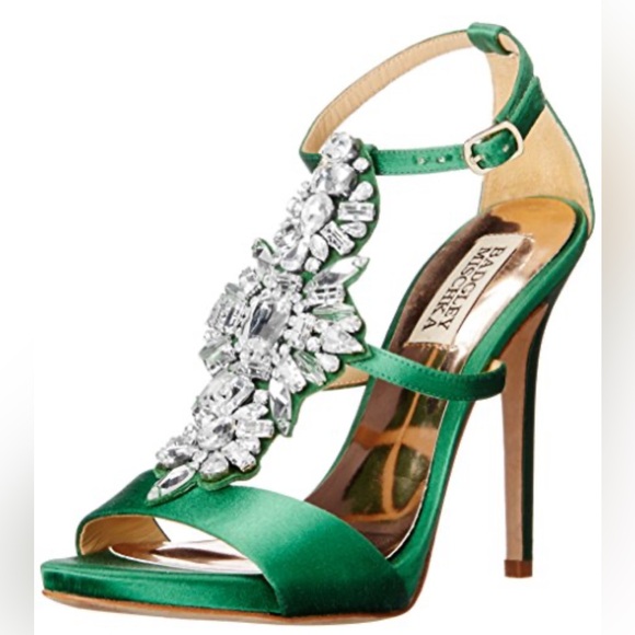 Badgley Mischka Shoes - Badgley Mischka Women's Basile Dress Sandal green satin crystals wedding evening